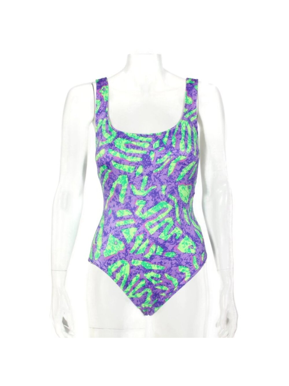 Vintage 80s 90s NEON SWIMSUIT Surf Beach Green Purple Baywatch Women's sz 9 /417